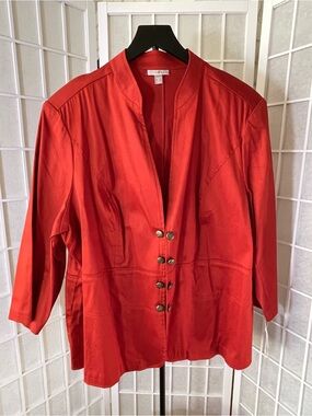 Stretchy Lightweight Fitted Jacket, Career Wear, Orange/Rust w/Eye-hook Closure